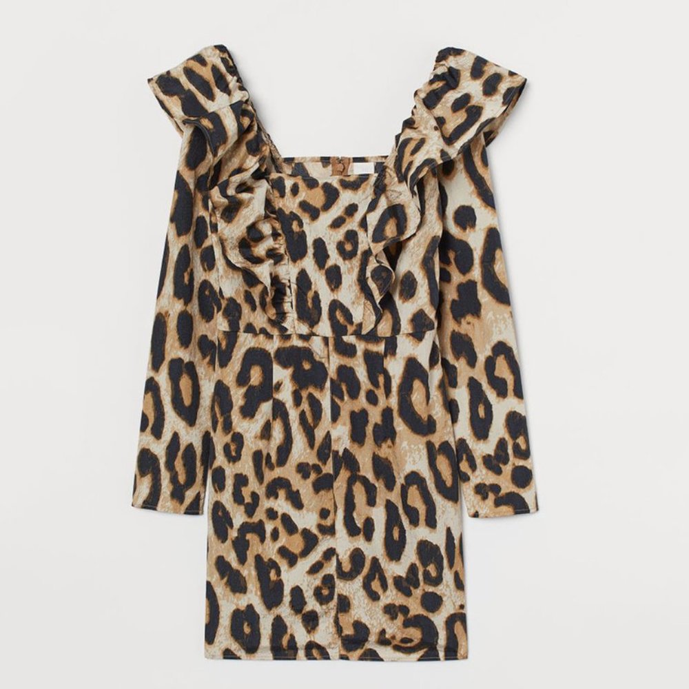 NWT Flounce-trimmed dress Animal Print XS - Picture 3 of 7